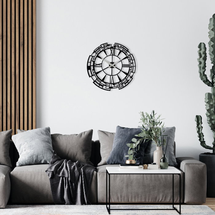 Wallity Enzoclock - S016 Reloj de Pared Decorativo de Metal Negro